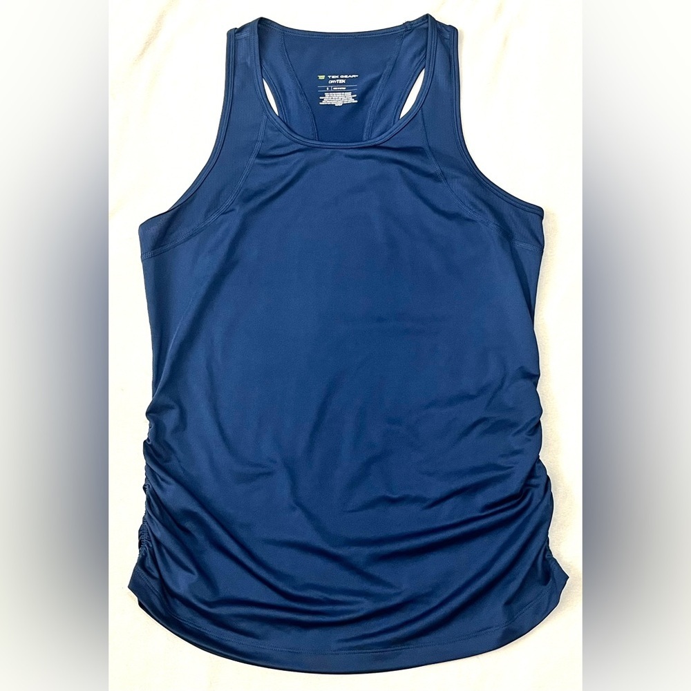 Tek Gear DryTek Women’s Racerback Blue Tank Top with Ruched Sides Small